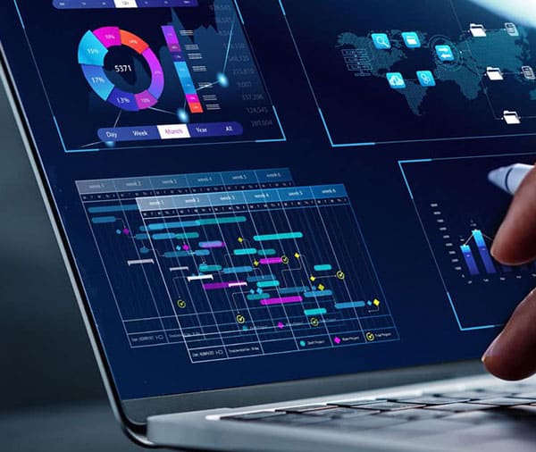 PC screen showing brightly coloured graphs.