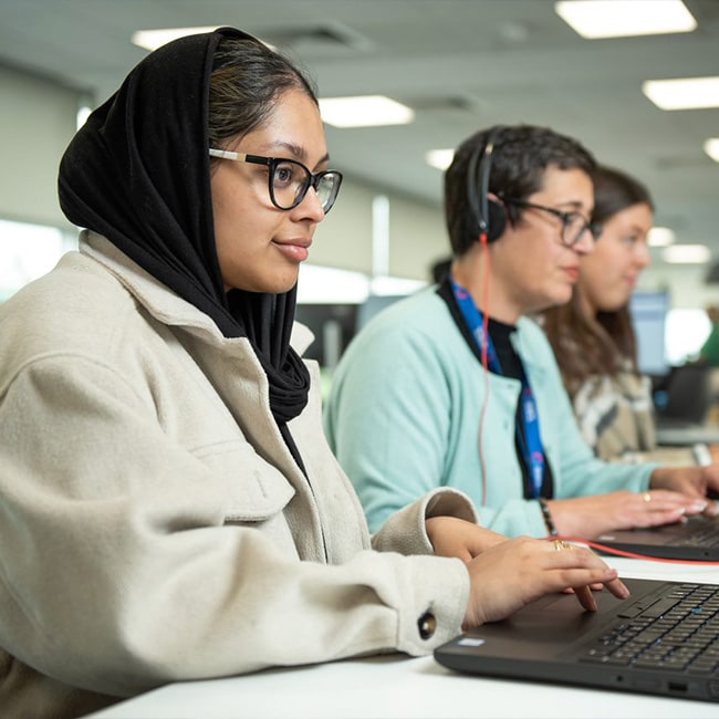 Lady in call centre SSCL Newport office.