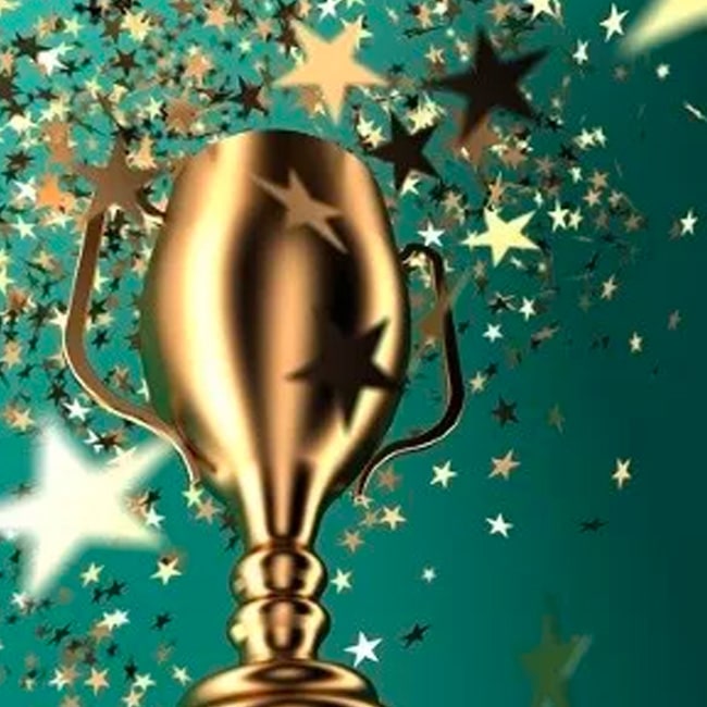 Gold trophy with gold stars